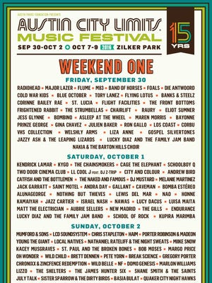 Weekend One lineup for ACL Music Fest.