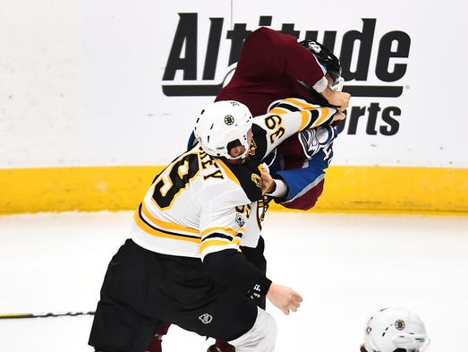 Oct. 11: Bruins left wing Matt Beleskey (39) and Avalanche