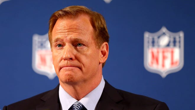 NFL Commissioner Roger Goodell talks during a press conference at the Hilton Hotel on Sept. 19, 2014 in New York City. Goodell spoke about the NFL's failure to address domestic violence, sexual assault and drug abuse in the league.
