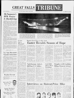 Front page of the Great Falls Tribune on Monday, April 15, 1968.