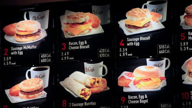 The breakfast menu, including calories, at a New York City McDonald's. New research out Monday found that posting calorie counts on menus may affect what restaurants serve more than what consumers choose to buy.