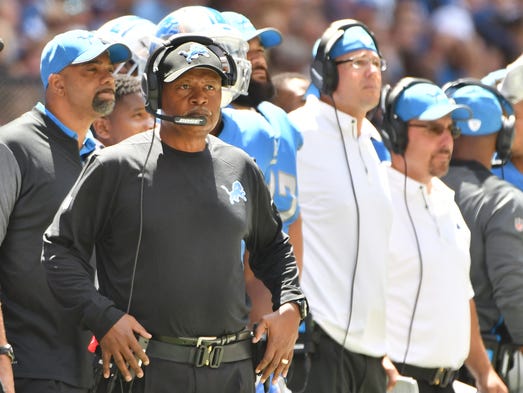 Lions head coach Jim Caldwell watches his 2017 team