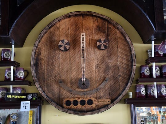 Pareidolia Brewing Company’s four-year anniversary party is Saturday. Pareidolia Man, the logo for the brewery, is seen above the bar. Pareidolia is a psychology term meaning the perception of a recognizable image of a meaningful pattern where none exists or is intended.