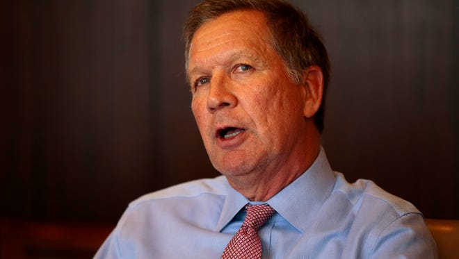 Ohio Gov. John Kasich speaks with the Enquirer editorial board at the Cincinnati Enquirer building in downtown Cincinnati on Monday, April 10, 2017. 