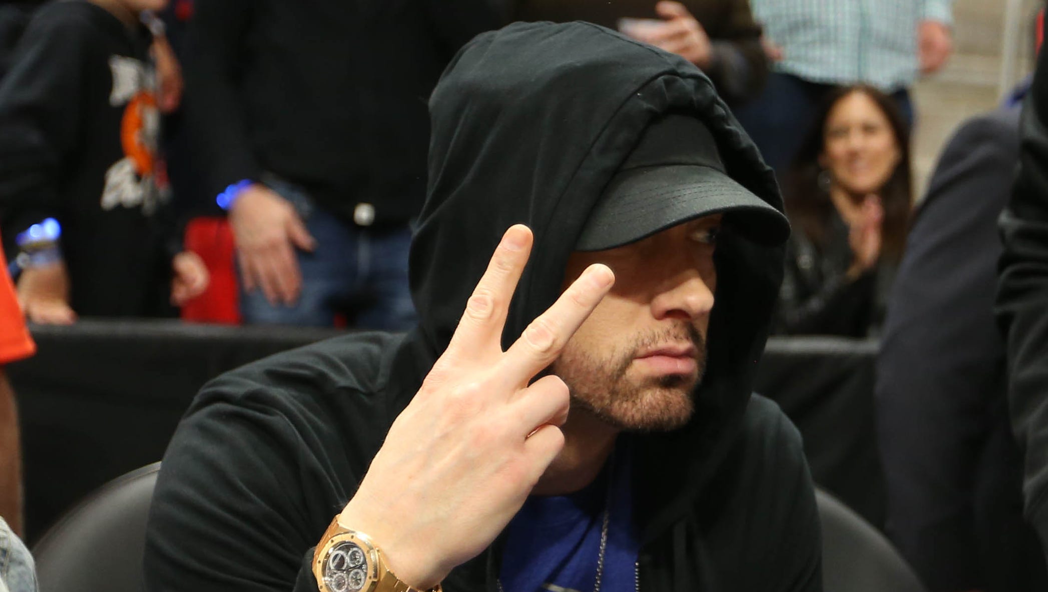 Eminem surprises Pistons crowd, team 'back to our city'