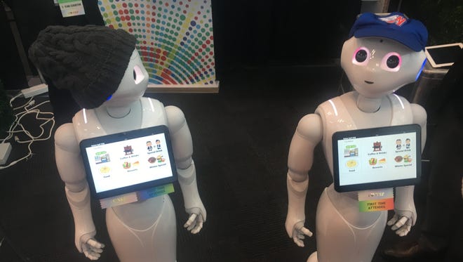 Robot coffee shop employees of the future were among the high-tech displays at the National Retail Federation conference last week.