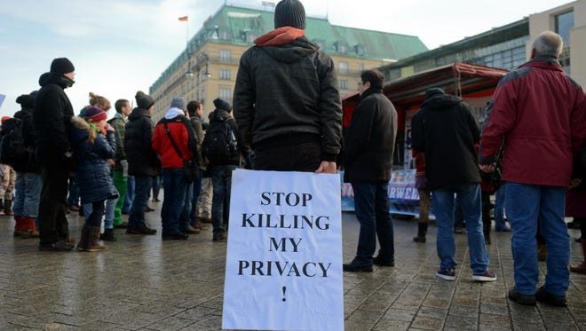 NSA protesters at the U.S. Embassy in Berlin in February.