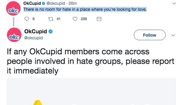 OKCupid has banned white nationalist Christopher Cantwell from the dating service.