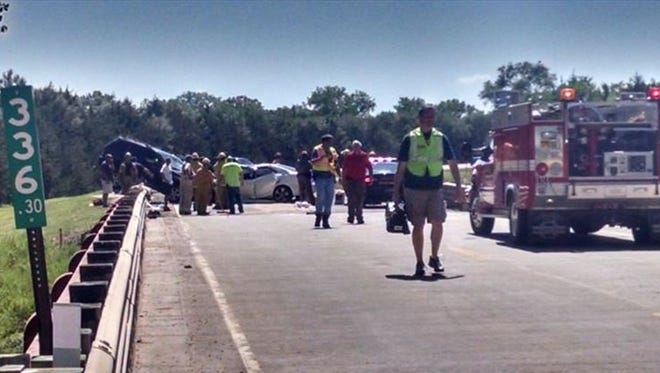 Two people were killed and two others were seriously hurt in this accident Sunday on Highway 52 near Yankton.