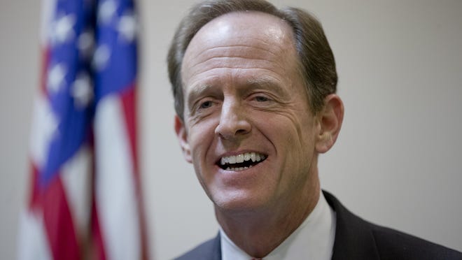 Sen. Pat Toomey, R-Pa., speaks with members of the media during a news conference, Monday, May 9, 2016, in Philadelphia. (AP Photo/Matt Rourke)