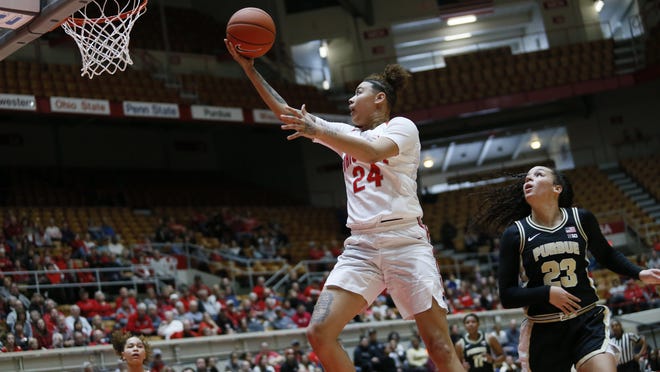 Kierstan Bell drives to the basket in a game against Purdue on Dec. 28 in St. John Arena.