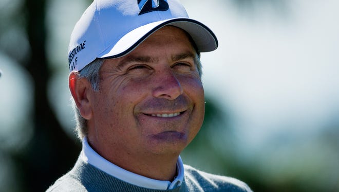 PGA Tour Champions pro Fred Couples chats with his group members while playing in the Chubb Classic Pro-Am on Thursday, Feb. 11, 2016, at TwinEagles Club in North Naples. (David Albers/Staff)
