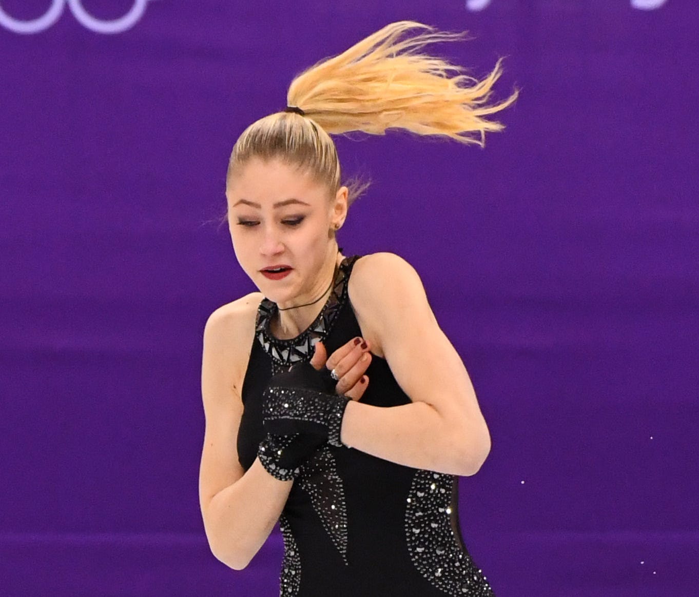 Diana Nikitina performs in the ladies figure skating short program.