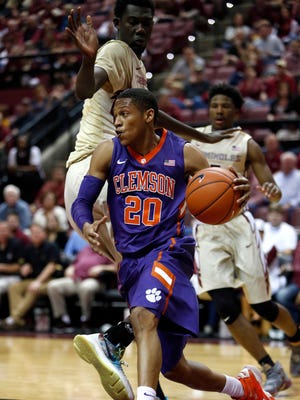 Clemson's Jordan Roper (20) drives to the basket against Florida State's at Donald L. Tucker Center in Tallahassee, Fla.