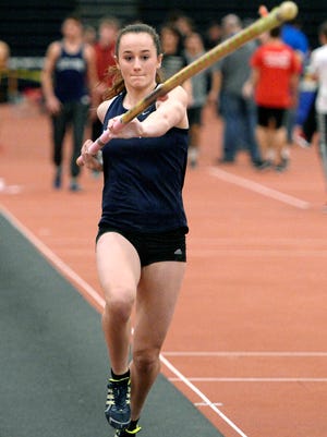 Gates Chili's Erica Ellis at the indoor Class A pole vault competition at RIT in February.