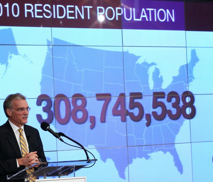 Robert Groves, director of the U.S. Census Bureau, discusses the first results of the 2010 Census during a press conference Dec. 21, 2010, in Washington, D.C. The population of the United States was listed at 308,745,538, which calculated to a 9.7% i