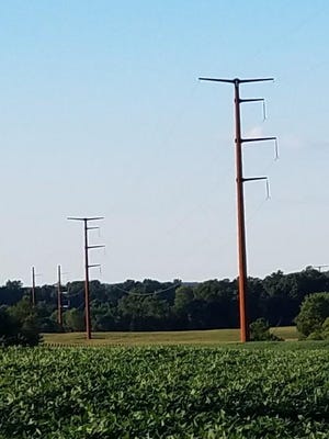 This photo shows an under-utilized monopole line constructed in 2016 which runs north-south from Maryland to Collinsville near Stewartstown and New Park, close to and parallel with Transource's proposed line.