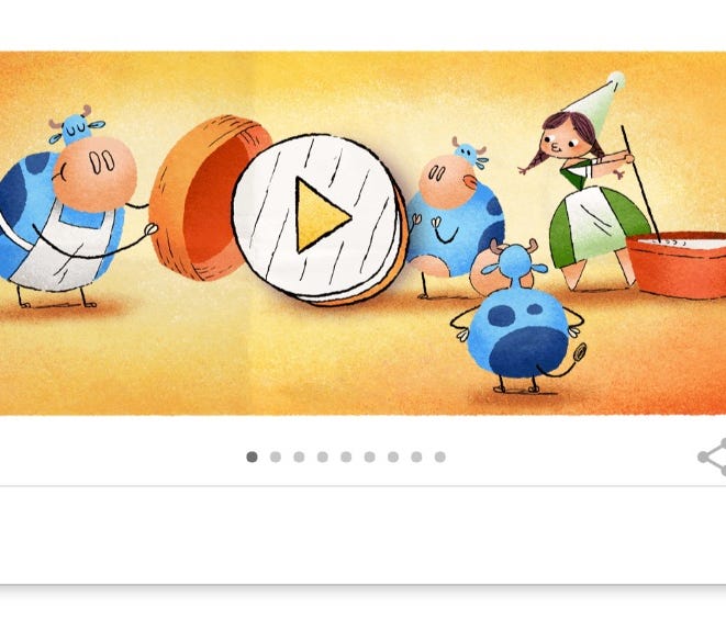 A Google Doodle honoring cheesemaker Marie Harel.