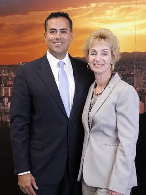 City Manager Tommy Gonzalez is seen here with former City Manager Joyce Wilson in 2014.