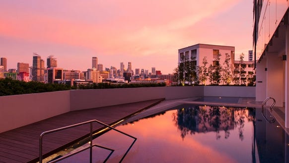 The eighth floor pool of the new Hilton Garden Inn