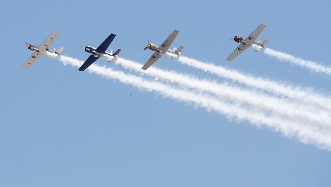 Acrobatic pilots perform during the 2018 Jacqueline Cochran Airshow in Thermal on May 5, 2018.
