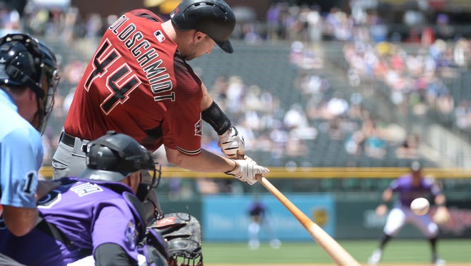Diamondbacks first baseman Paul Goldschmidt connects for one of his four home runs during last weekend's three-game series at Colorado.