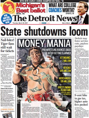 The front page of The Detroit News on March 29, 2007.