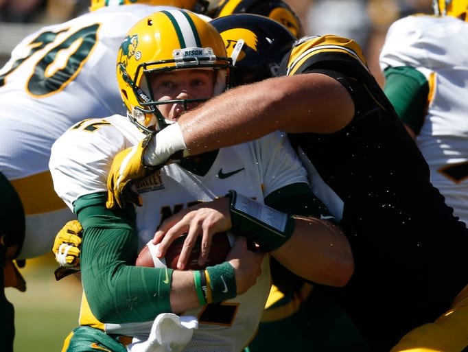 North Dakota State's Easton Stick gets broyght down