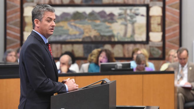 Reno City Manager Andrew Clinger delivers the annual state of the city address Wednesday at Reno City Hall.