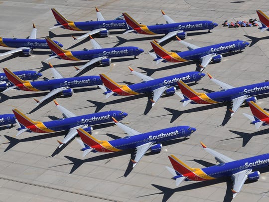 Southwest Airlines Boeing 737 MAX aircraft are parked