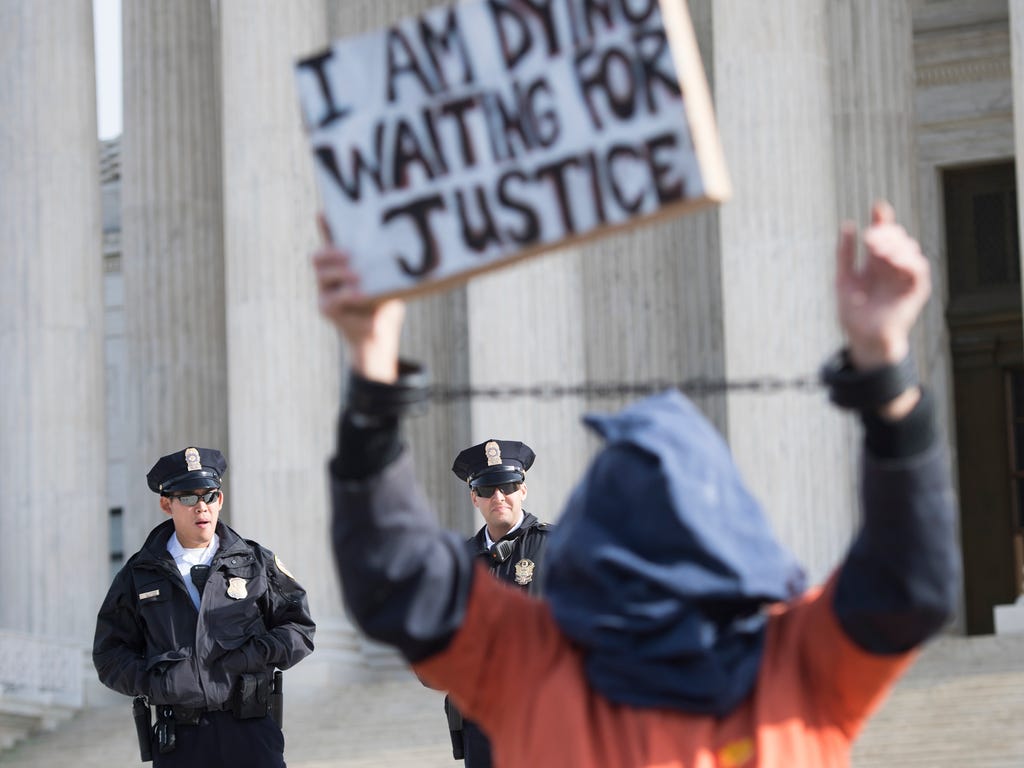 Protesters were outside the United States Supreme Court protesting the U.S. military prison at Guantanamo Bay, Cuba.