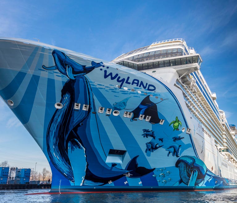 Norwegian Cruise Line's soon-to-debut Norwegian Bliss, one of the world's biggest cruise ships, was floated out from a building dock at the Meyer Werft shipyard in Papenburg, Germany on Feb. 17, 2018.