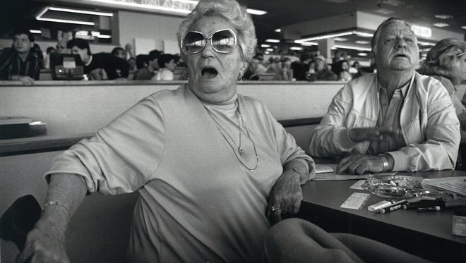 Watching the races at the Corpus Christi Greyhound Racetrack in 1990.