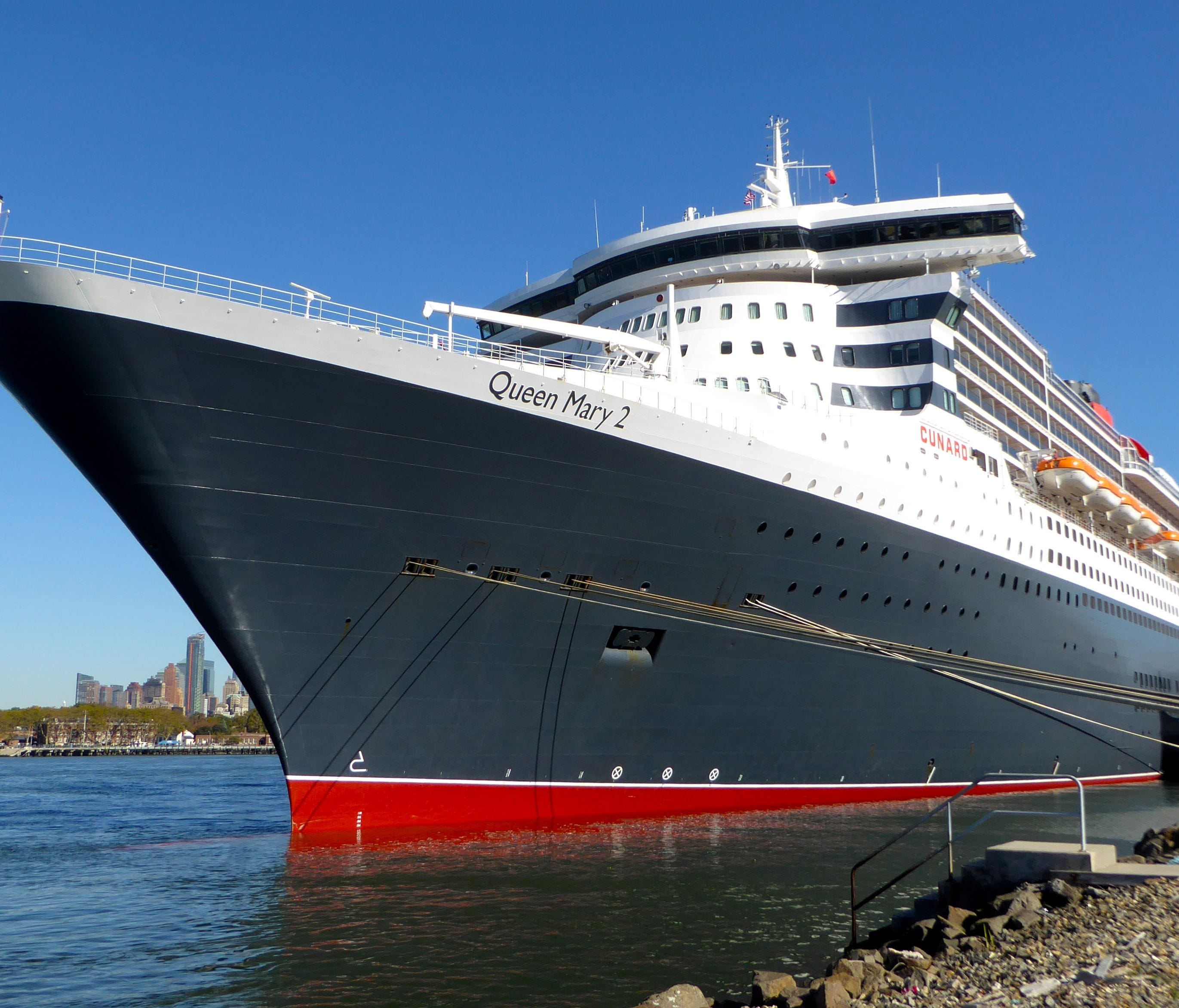 No. 2: MV Queen Mary 2. This magnificent QM2 doesn't just emulate the look of a great liner, it actually is one, beginning with a powerful-looking, long bow, that has been reinforced to forge the most challenging of seas. Its deep draft, taller hull-