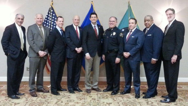 Law enforcement leaders from around the country, including Burlington Police Chief Brandon del Pozo, third from the right, met with U.S. House Speaker Paul Ryan, center, on Jan. 16, 2017, to speak about a new use of force policy.