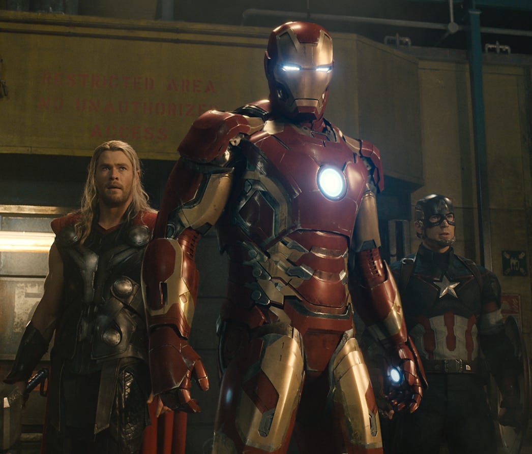 The good guys roll out the welcome wagon for a killer robot in 'Avengers: Age of Ultron.'