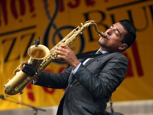 Saxophonist Marco Palos with Louis Prima Jr. and the