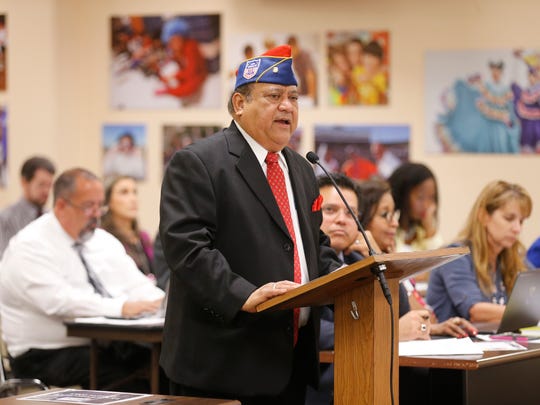 Arnulfo Hernandez, a Bowie High School graduate and member of the VoteNoEPISDBond campaign, addressed the EPISD school board during public comment.