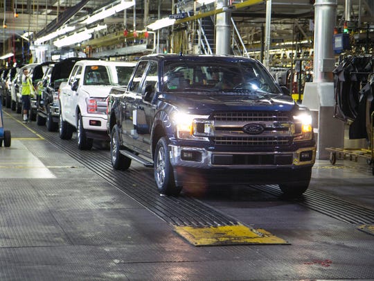A Ford F-150 truck rolls off the line on May 18, 2018, at Dearborn Truck Plant.