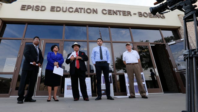 Members of the VoteNoEPISDBond campaign held a press conference outside the EPISD Education Center building on Tuesday. The group opposes the district's $668.7 million bond proposal.