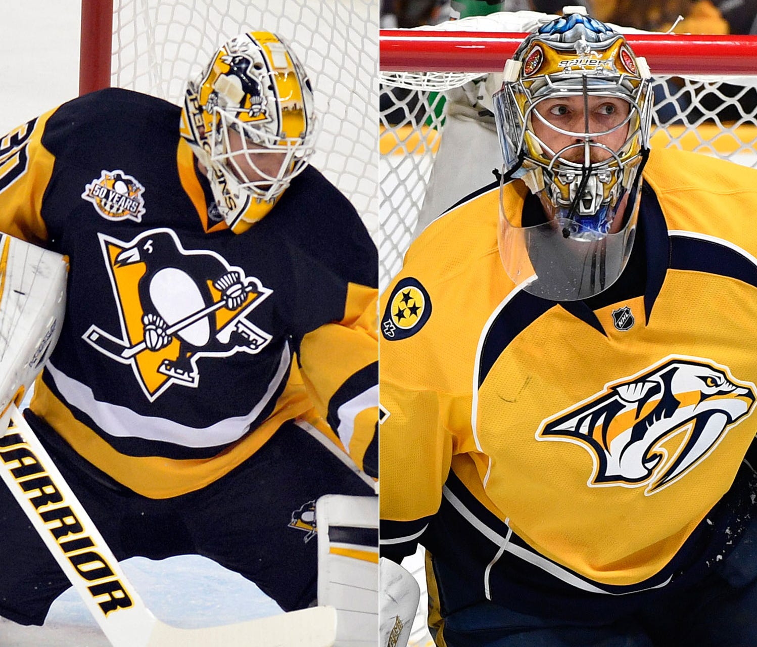 Penguins goalie Matt Murray (left) is looking to win his second consecutive Stanley Cup, while Pekka Rinne (right) and the Predators are aiming to win their first.