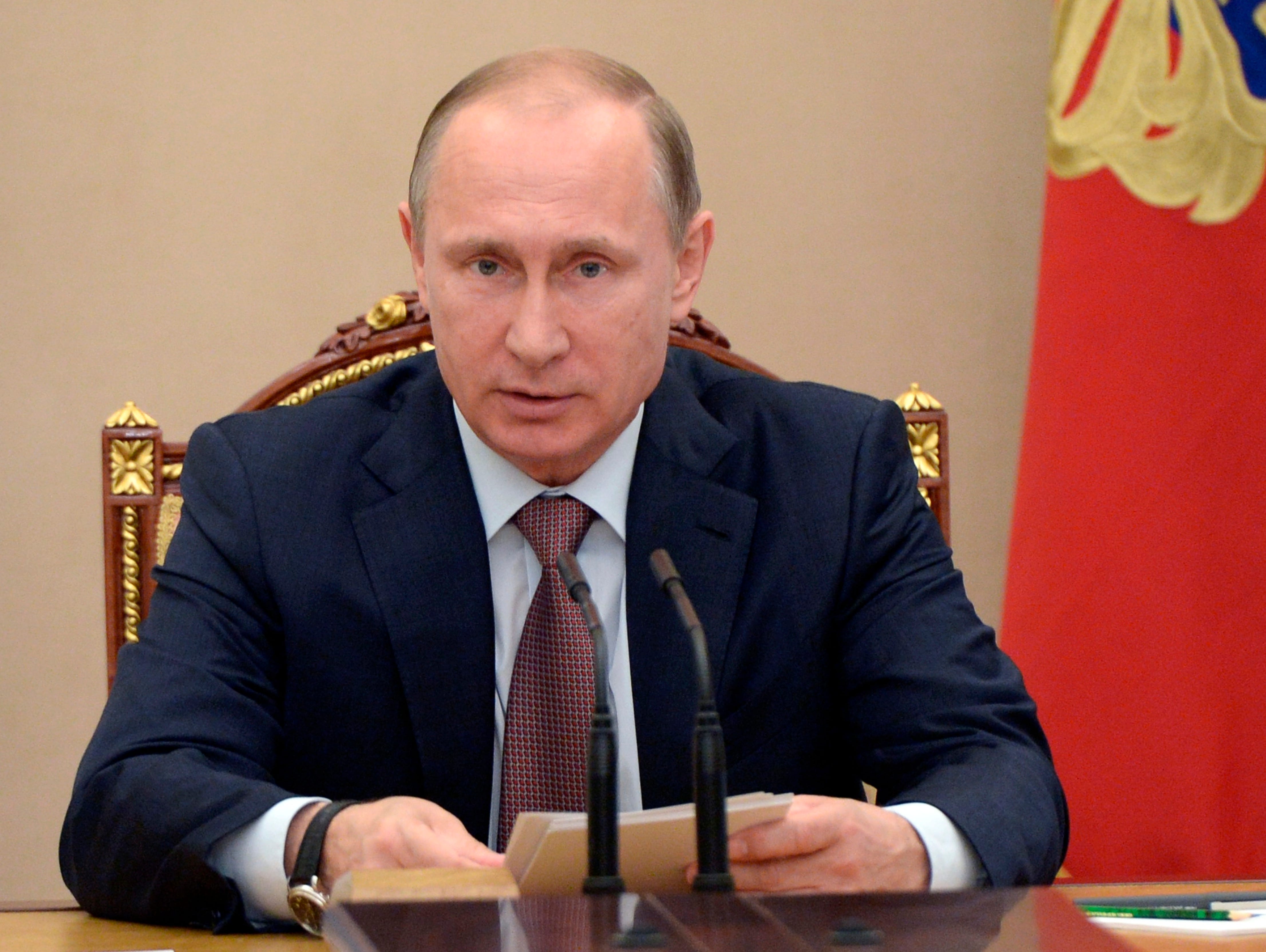 Russian President Vladimir Putin speaks at a Security Council meeting in the Kremlin on July 3, 2015.