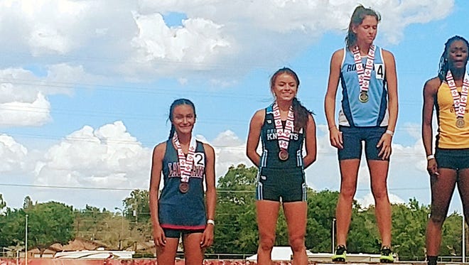 Freshmen Lady Cat Yasmin Chaparro (far left) placed fifth in the 200m dash at the Class 5A State Track and Field Championships.