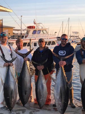 Local anglers Tanner Nichols, Dylan Johnson, Chaz Heller, Brent Hough and Tyler Massey with some nice yellowfins they caught this past weekend.