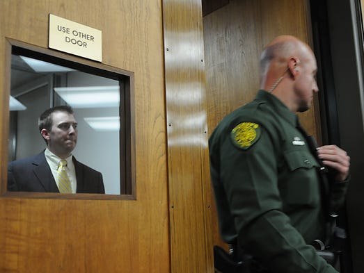 James Biela prepares to enter the courtroom after lunch