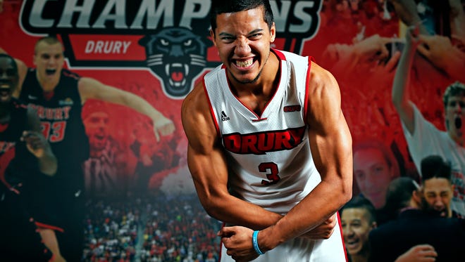 Drury University senior guard Kameron Bundy poses for a portrait during basketball media day at the O'Reilly Family Event Center in the Drury University campus in Springfield, Mo. on Oct. 29, 2015.
