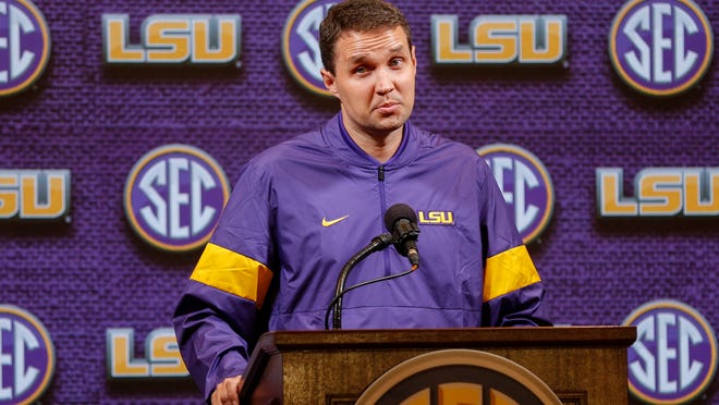 LSU head coach Will Wade speaks during the Southeastern Conference NCAA college basketball media day, Wednesday, Oct. 16, 2019, in Birmingham, Ala. (AP Photo/Butch Dill)