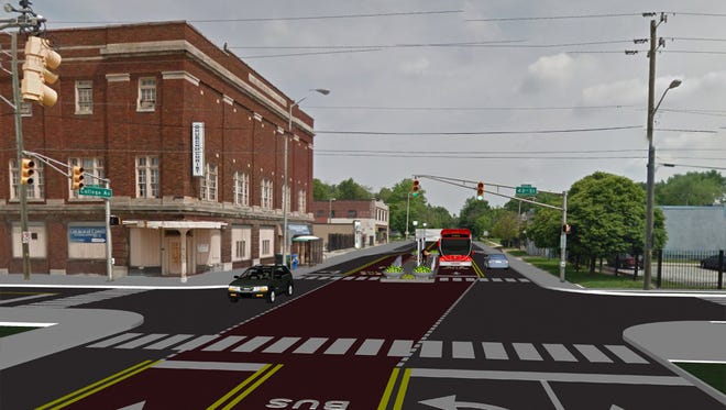 Dedicated bus lanes and platforms, like this on on College at 42nd Street, would be part of the Red Line