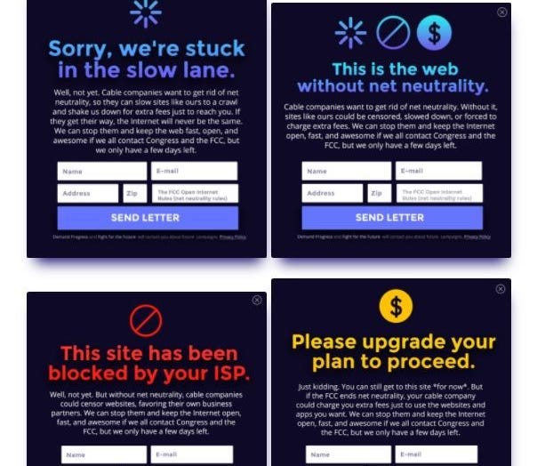 Alerts will appear on websites participating in the Net Neutrality Day of Action.