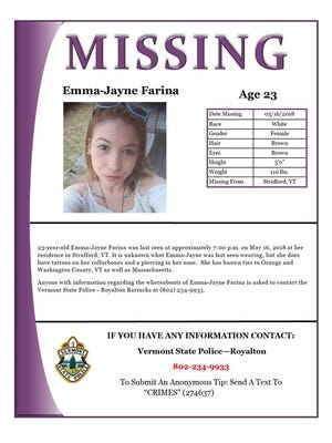 Missing poster from the Vermont State Police